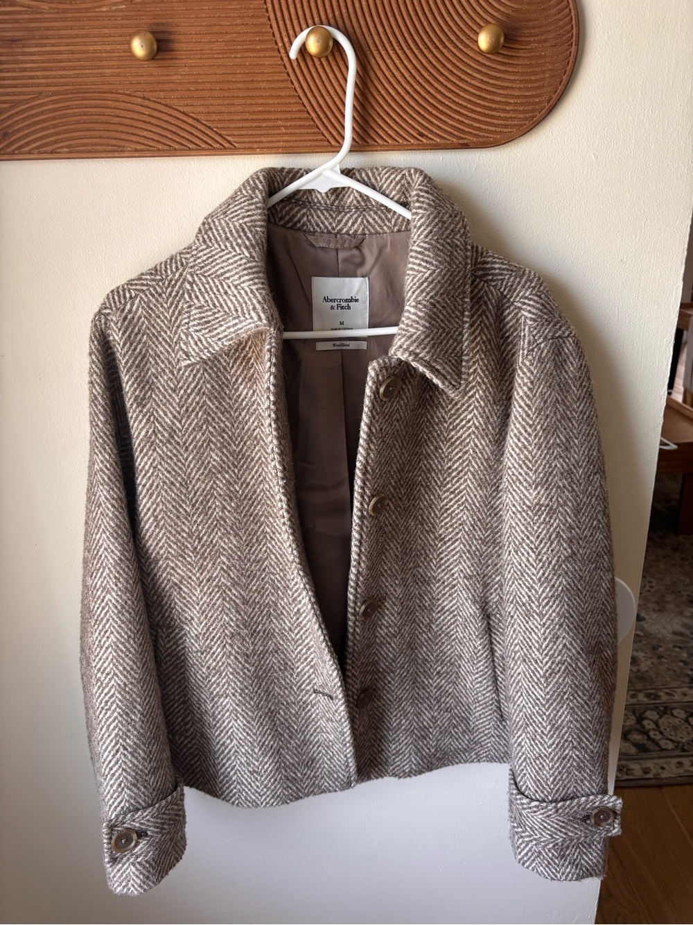 Abercrombie Womens Herringbone Wool-Blend Jacket Coat - Taupe - Picture 2 of 5